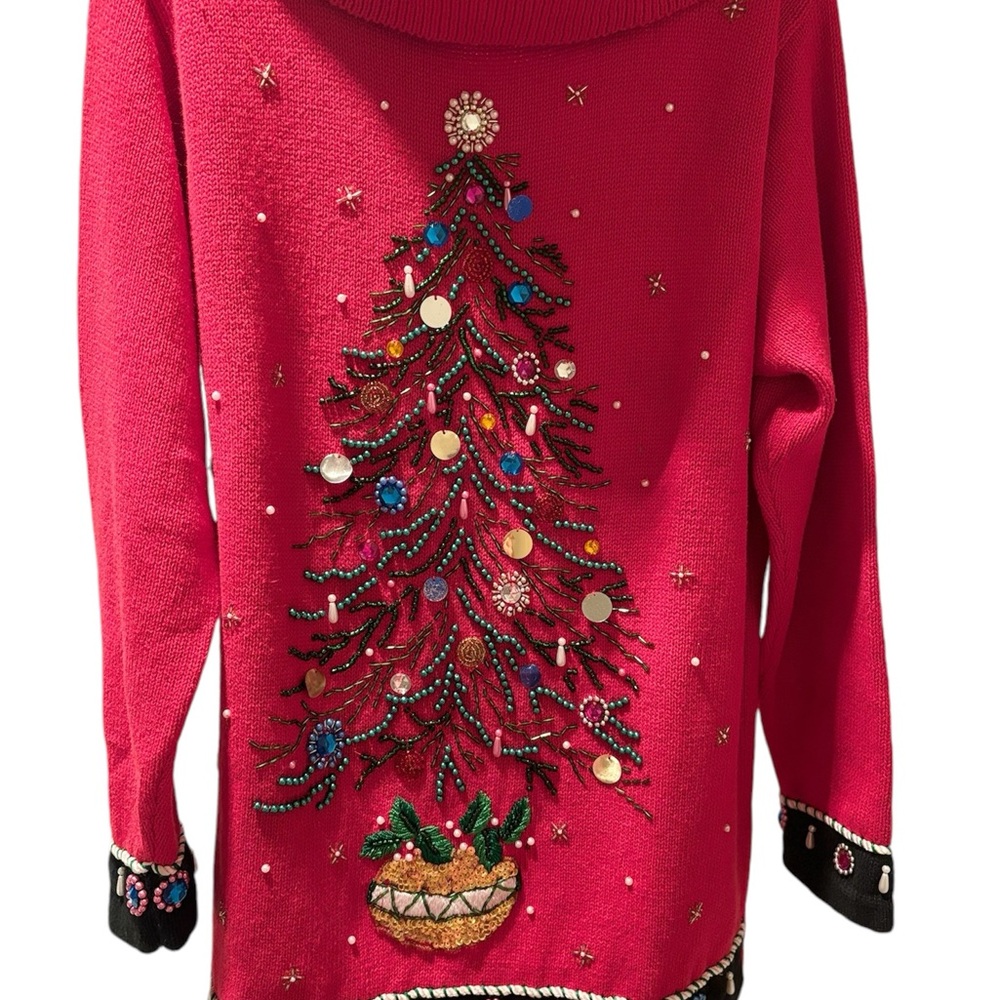 Vintage Christmas Hand Beaded and Embroidered Red Sweater